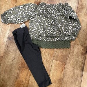 Jessica Simpson Floral Green Top and Charcoal Grey Leggings Set Size 18 MNTHS